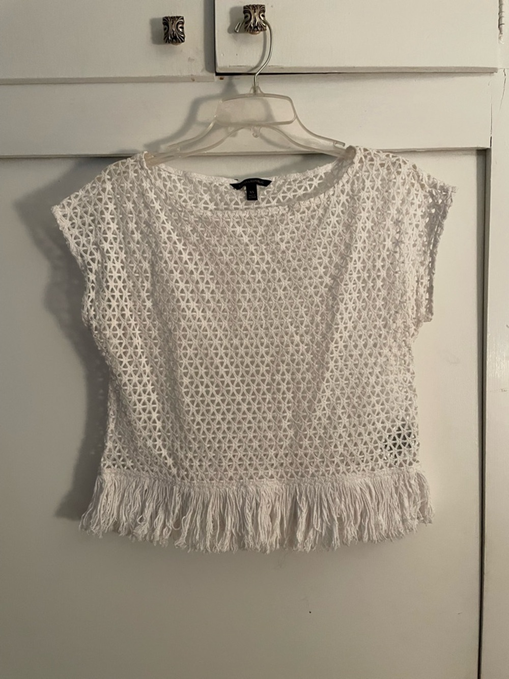 Banana Republic White Crochet Fringe Boxy Crop Top